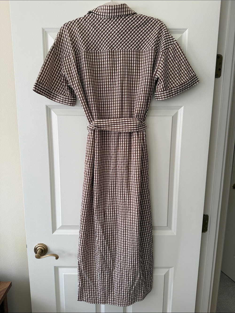 Pomander Place Brown and Cream Checked Maxi Shirt Dress size Small - Picture 3 of 5